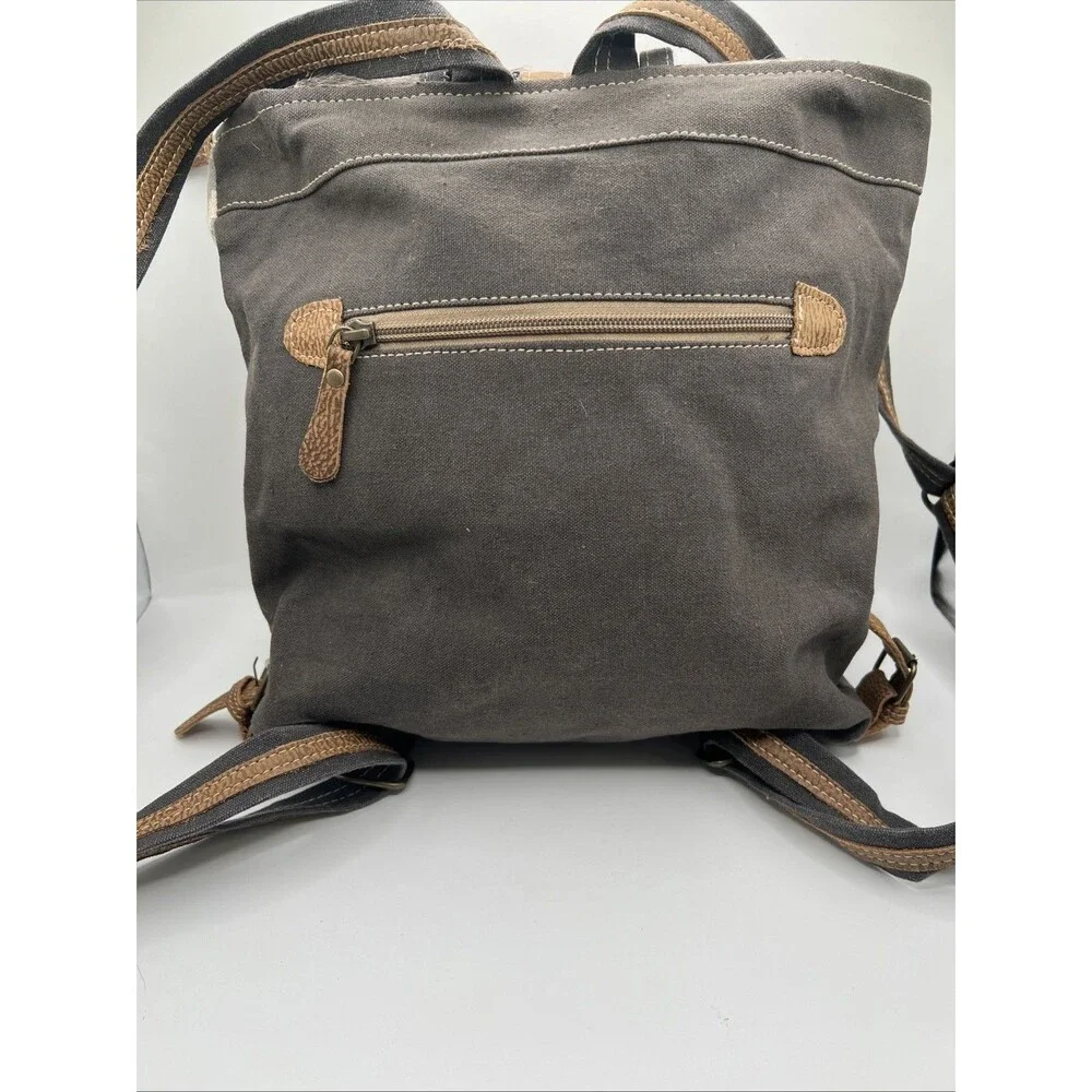 Myra Bag‎ Aztec Motif, Leather, Cotton Backpack, Flap Closure, Grey/White, VGC